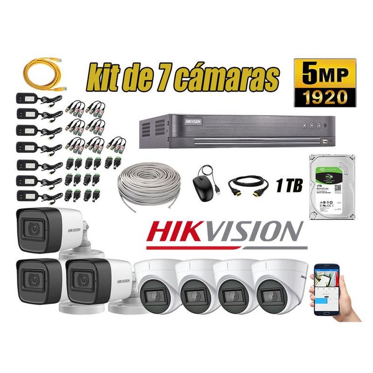 CÁMARAS SEGURIDAD KIT 7 5MP + DISCO 1TB COMPLETO HDMI