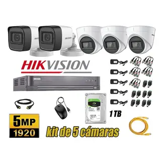 HIKVISION - CÁMARAS SEGURIDAD KIT 5 5MP + DISCO 1TB OFERTA P2P HDMI