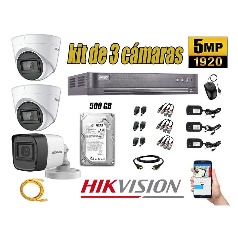CÁMARAS SEGURIDAD KIT 3 5MP + DISCO 500GB OFERTA HDMI