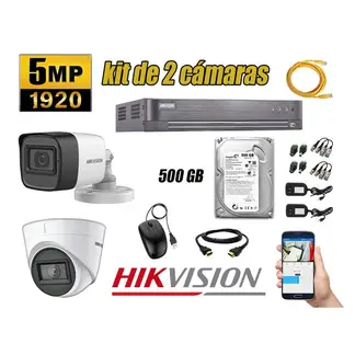 HIKVISION - CÁMARAS SEGURIDAD KIT 2 5MP + DISCO 500GB OFERTA HDMI