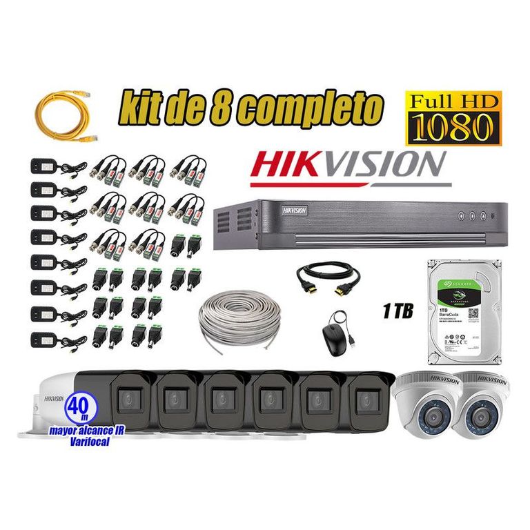 CÁMARAS SEGURIDAD KIT 8 FULL HD + DISCO 1TB MAYOR ALCANCE VARIFOCAL