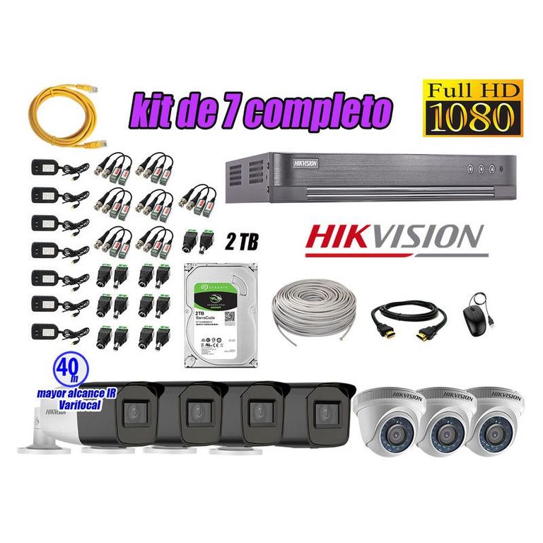 CÁMARAS SEGURIDAD KIT 7 FULL HD + DISCO 2TB MAYOR ALCANCE VARIFOCAL