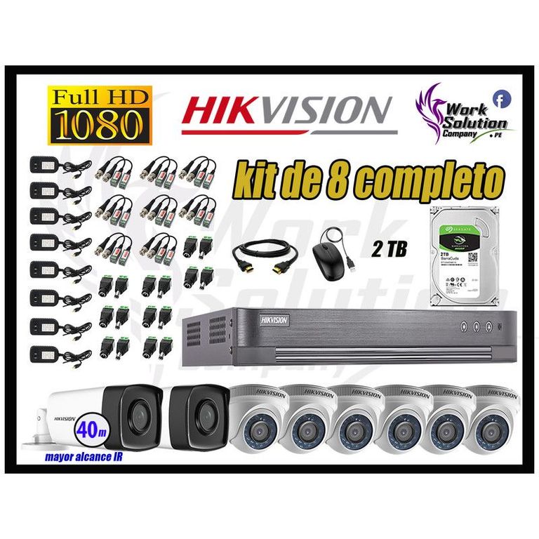 CÁMARAS SEGURIDAD KIT 8 IT3F FULL HD + DISCO 2TB MAYOR ALCANCE P2P