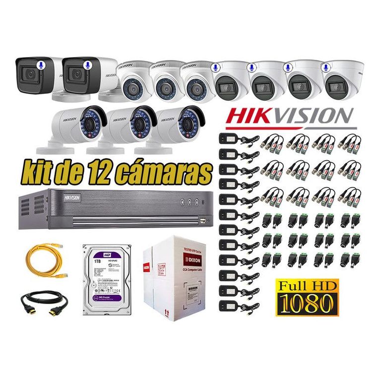 CÁMARAS SEGURIDAD KIT 12 FULL HD 6 CAMARA AUDIO INCORPORADO +DISCO 1TB