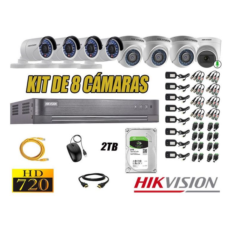 CÁMARAS SEGURIDAD KIT 8 HD 720P + DISCO 2TB WD 1 CAMARA MICROFONO