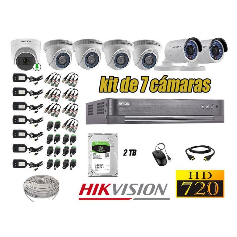 CÁMARAS SEGURIDAD KIT 7 HD 720P + DISCO 2TB 1 CAMARA MICROFONO