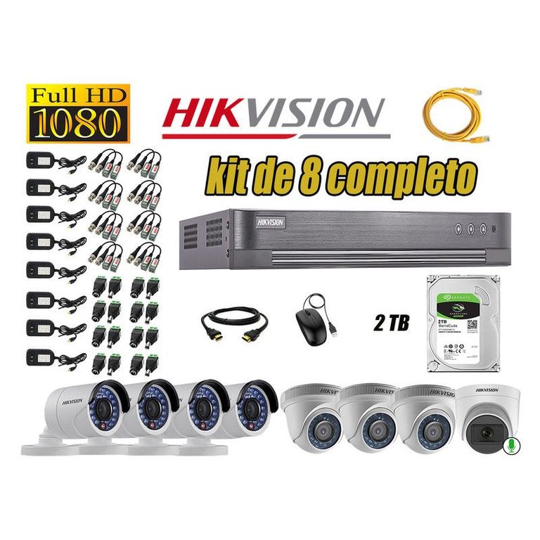 CÁMARAS SEGURIDAD KIT 8 FULL HD 1080P + DISCO 2TB 1 CAMARA MICROFONO