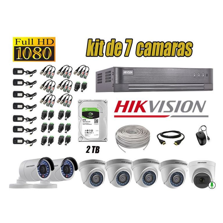 CÁMARAS SEGURIDAD KIT 7 FULL HD 1080P + DISCO 2TB 1 CAMARA MICROFONO