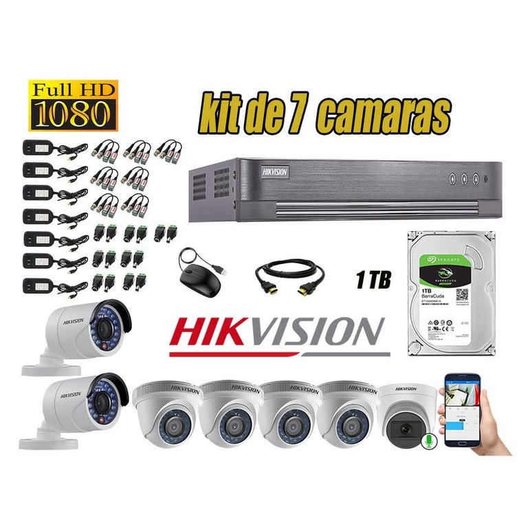 CÁMARAS SEGURIDAD KIT 7 FULL HD 1080P + DISCO 1TB 1 CAMARA MICROFONO