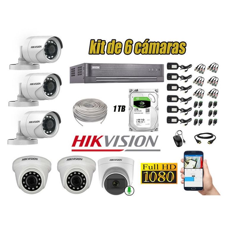 CÁMARAS SEGURIDAD KIT 6 FULL HD 1080P + DISCO 1TB 1 CAMARA MICROFONO