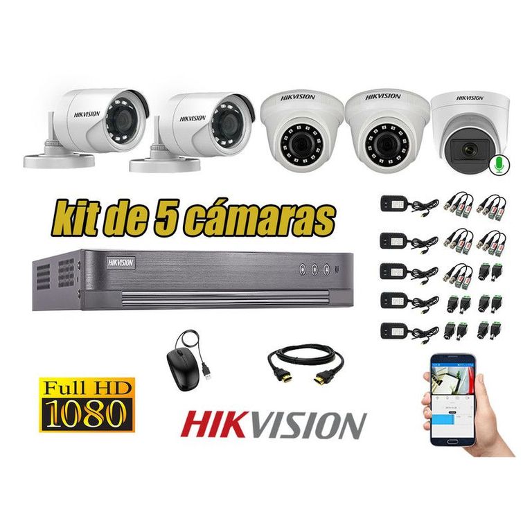 CÁMARAS SEGURIDAD KIT 5 FULL HD 1 CAMARA MICROFONO