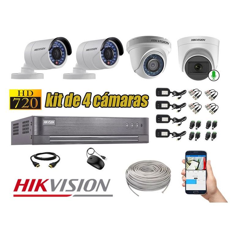 CÁMARAS SEGURIDAD KIT 4 HD 720P 1 CAMARA MICROFONO