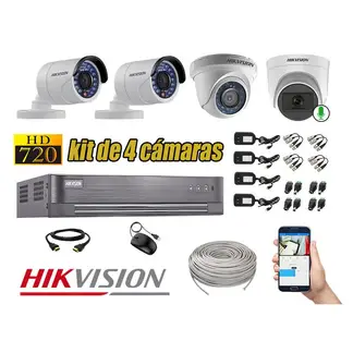 HIKVISION - CÁMARAS SEGURIDAD KIT 4 HD 720P 1 CAMARA MICROFONO