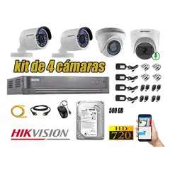 HIKVISION - CÁMARAS SEGURIDAD KIT 4 HD 720P + DISCO 500GB 1 CAMARA MICROFONO