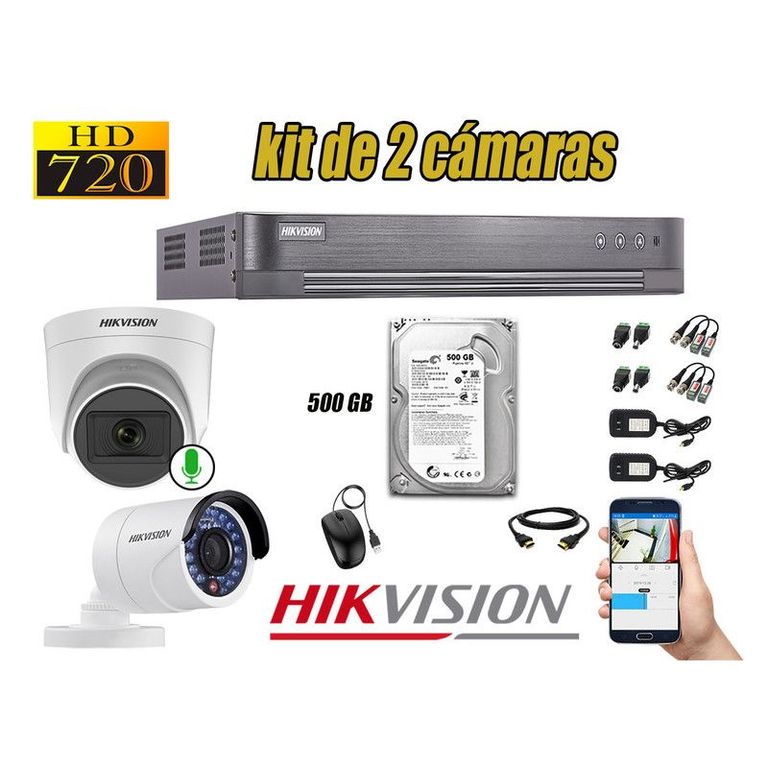 CÁMARAS SEGURIDAD KIT 2 HD 720P + DISCO 500GB 1 CAMARA MICROFONO