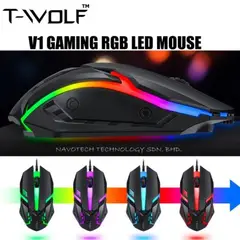 TWOLF - Mouse optico gamer V1 - T-WOLF - RGB negro