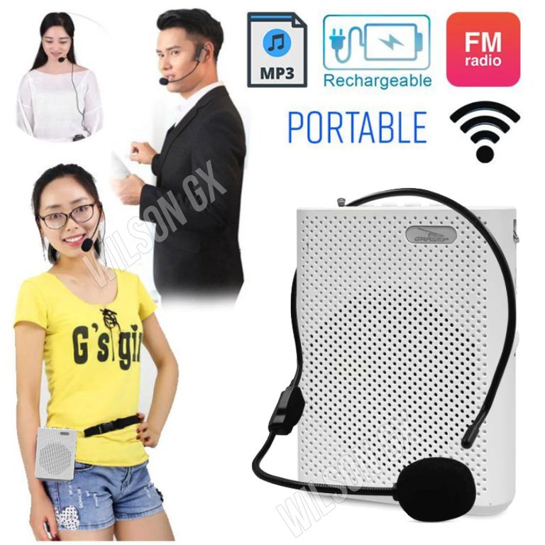 Amplificador de voz portátil micrófono tipo vincha recargable altavoz