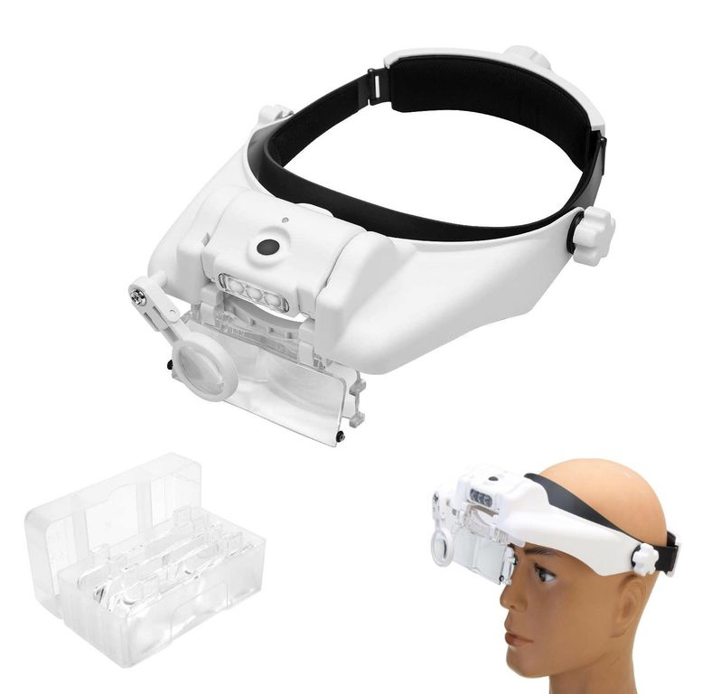 Lupa Lente Visera De Cabeza Con Luz Led + 5 Lentes