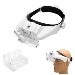 GENERICO - Lupa Lente Visera De Cabeza Con Luz Led + 5 Lentes