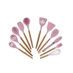 UNIVERSAL - Set de Cucharones y Utensilios de Silicona para Cocina Rosado 12PCS