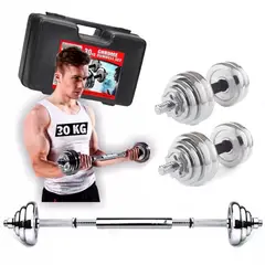 URBAN FIT - Juego de Mancuernas Cromadas + adaptador - 30 kg