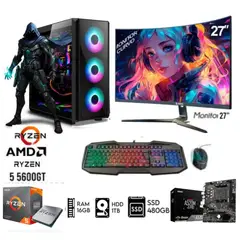 AMD - Computadora PC GAMER RYZEN 5 5600GT RAM 16GB DISCO 1TB+SSD 480GB MONITOR 27 FHD