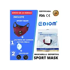 GENERICO - Mascarilla Deportiva filtro de Carbón Activado PM2.5 + 2 Válvulas Rojo Vino