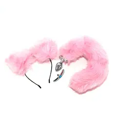 GENERICO - Plug Anal de Metal Exitager + Cola De Zorro y Orejera - Pink