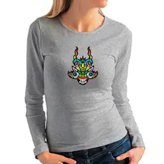 IDAKOOS - Polo manga larga de mujer Diablo máscara diablada.