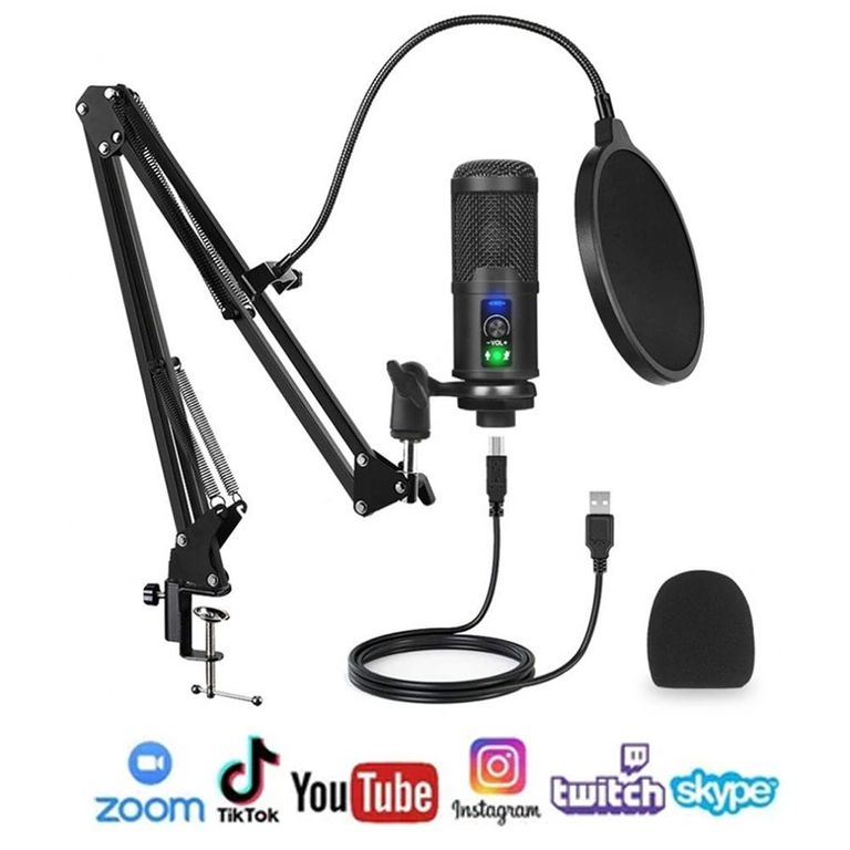 Micrófono Condensador Profesional Para PC USB Stream y Podcast