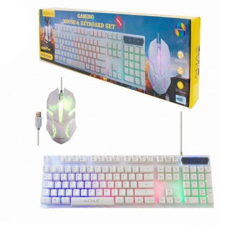 Teclado y Mouse Gaming Retroiluminado Luces RGB - Blanco M-400