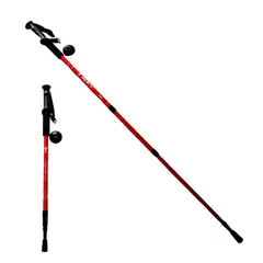 GENERICO - Bastón Trekking Mango Recto Viaje Montañas Con Brújula Rojo