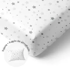 GENERICO - Sábana Bajera Cuna + Funda de Almohada Estrella GrisGris