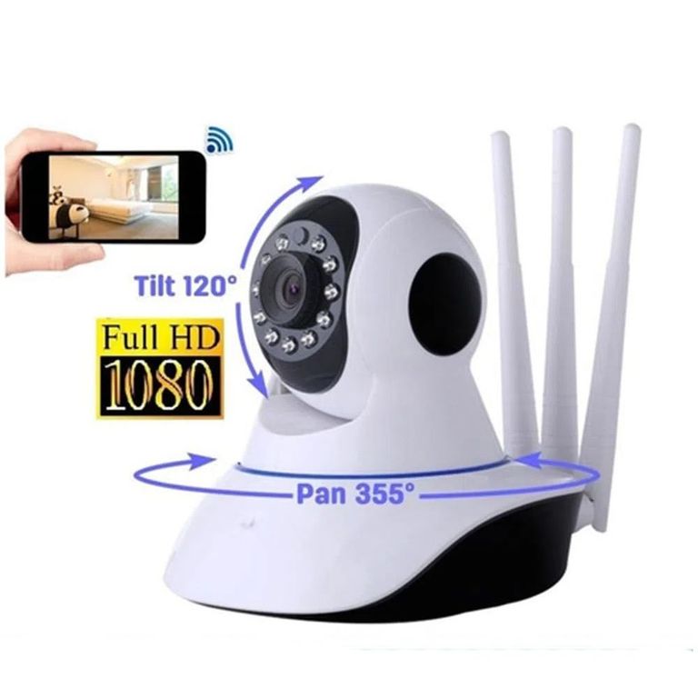 Cámara de Seguridad 3 Antenas IP WiFi - 720P Remoto 360°