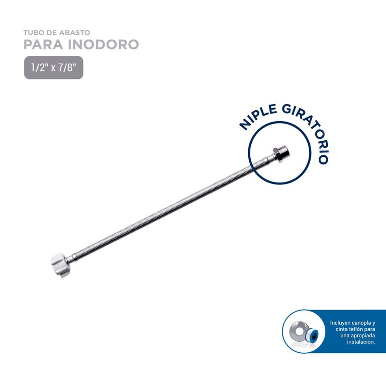 Tubo de abasto para inodoro acero inoxidable niple giratorio 40 cm