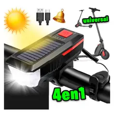 GENERICO - Luces Led Bicicleta Scooter Delantera con Timbre Solar Recargable - Rojo