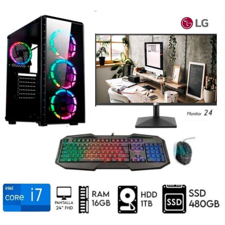 Computadora PC Core i7 3.2Ghz Ram16GB DISCO 1TB +SSD 480GB Monitor 24 FHD