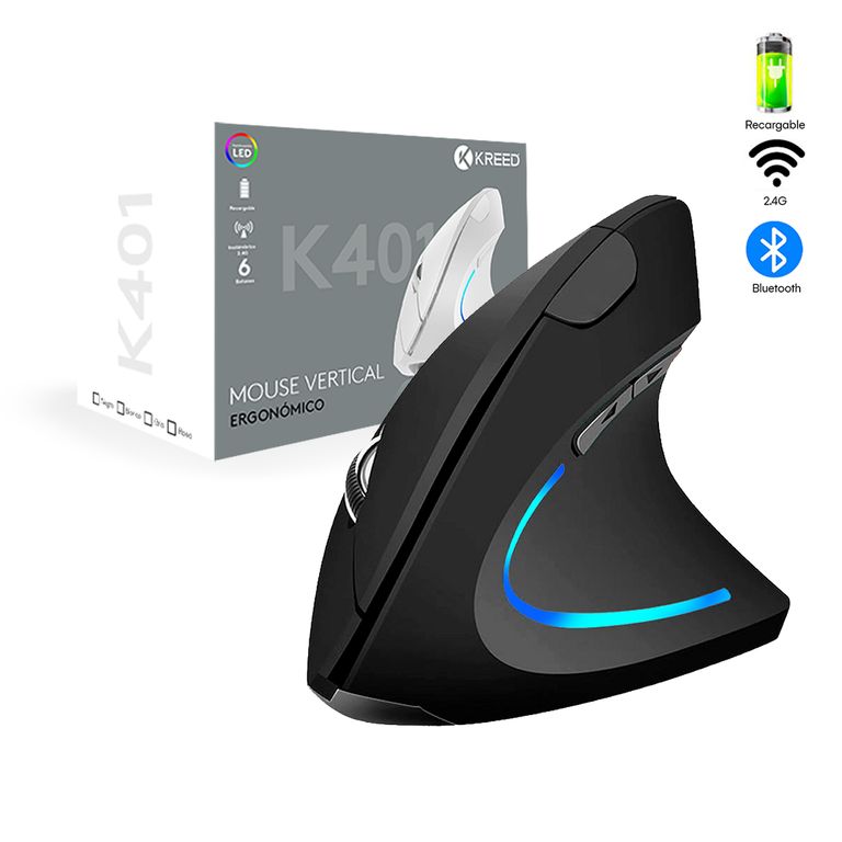 Mouse Ergonómico Vertical inalámbrico Recargable - Negro