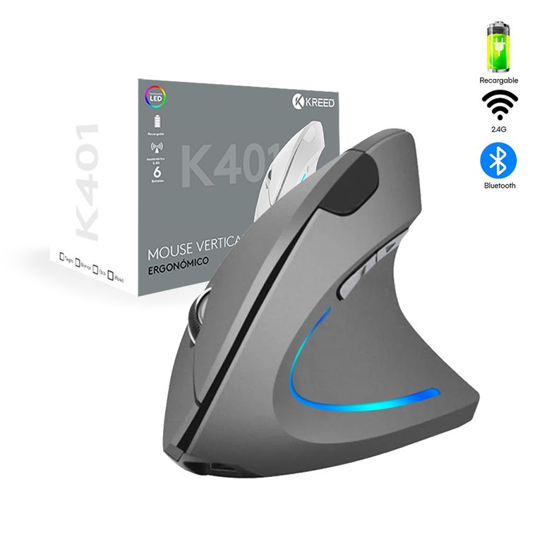 Mouse Ergonómico Vertical inalámbrico Recargable - Gris