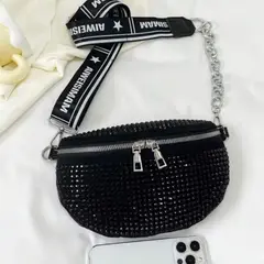 GENERICO - Riñonera Bolso de mujer en Fina Pedreria Negro