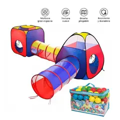 GENERICO - Carpa Circuito 4 En 1 Doble Túnel para Niños + 100 pelotas