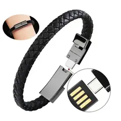 KREED - Brazalete Pulsera de Cuero Cable USB Tipo C - NEGRO