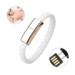 KREED - Brazalete Pulsera de Cuero Cable Usb Tipo C - BLANCO