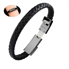 KREED - Brazalete de Cuero Cable Lightning a USB - Negro