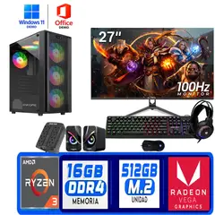 AMD - PC de Escritorio PCRacing Ryzen 3 3200G 16 GB RAM 500 GB SSD Gráficos Radeon Vega 8 WiFi