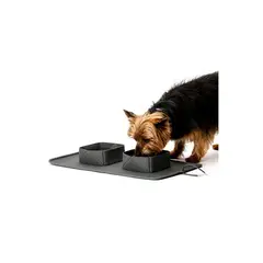 QUE PATAS PET SHOP - Plato Doble Plegable Gris para Mascotas Portátil