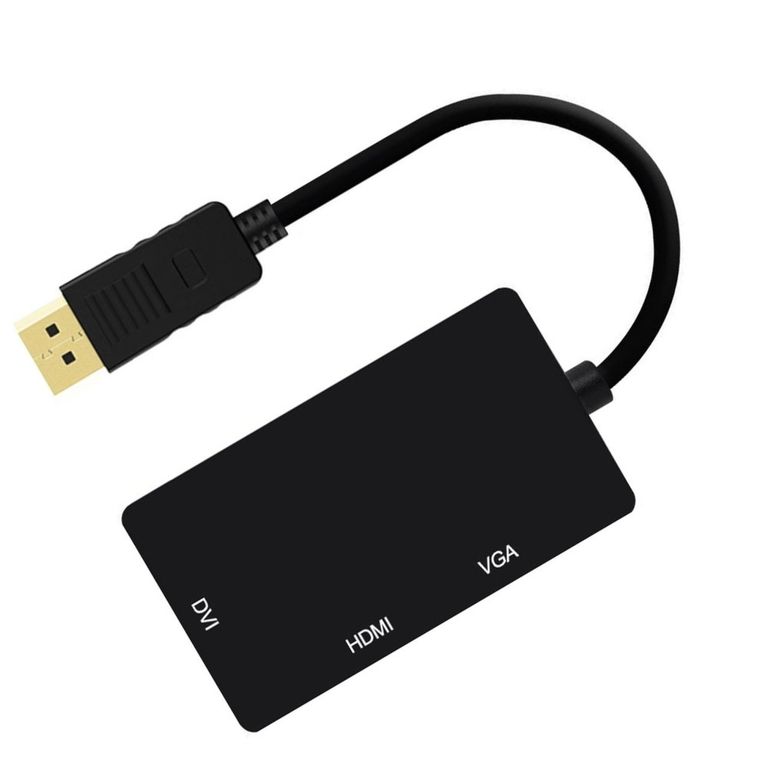 Convertidor 3 en 1 Displayport A Hdmi Vga Dvi Negro adaptador