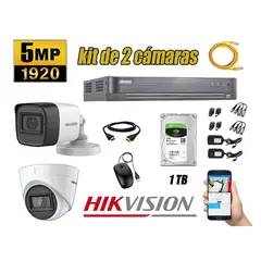 HIKVISION - CÁMARAS SEGURIDAD KIT 2 5MP + DISCO 1TB P2P HDMI