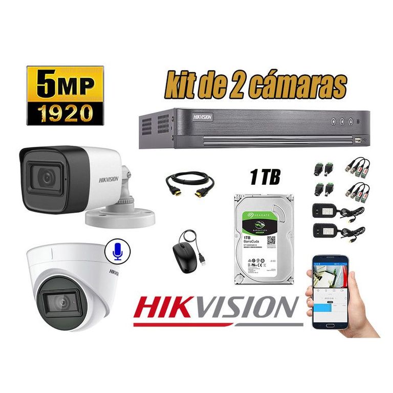 CÁMARAS SEGURIDAD KIT 2 5MP + DISCO 1TB - 01 CAMARA AUDIO INCORPORADO