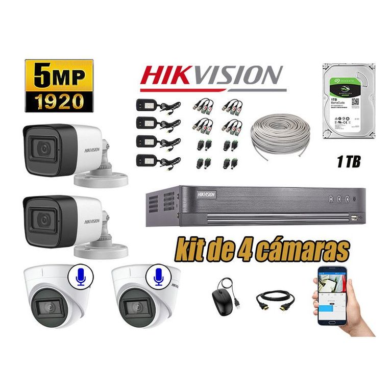 CÁMARAS SEGURIDAD KIT 4 5MP + DISCO 1TB - 02 CAMARAS C/AUDIO COMPLETO
